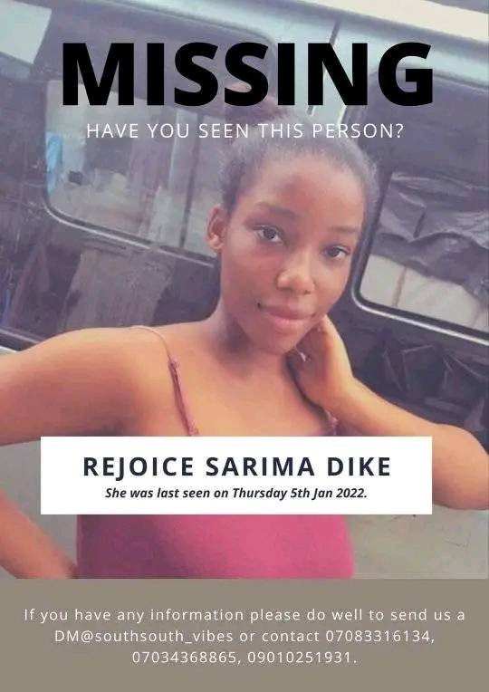 20-year-old varsity student reported missing in Rivers 