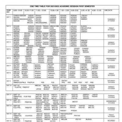 AAU CBE Timetable for 1st Semester 2021/2022 academic session