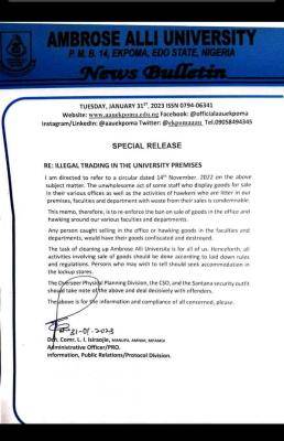 AAU bans illegal trading in the university premises