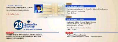 ABSU announces 29th convocation ceremony