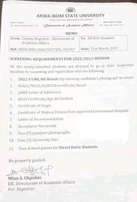 AKSU screening requirements for new students, 2022/2023