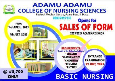 Adamu Adamu College of Nursing Sciences, Azare admission form, 2023/2024
