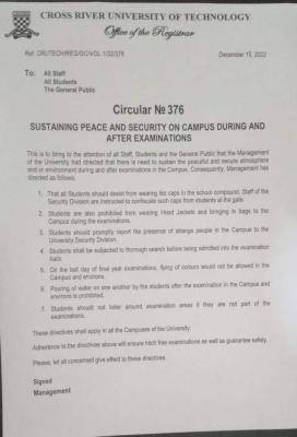 CRUTECH notice to students on security