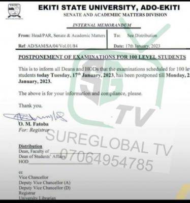 EKSU postpones examination for100L students