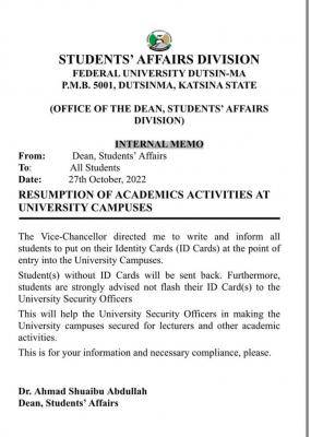 FUDMA notice on use of ID cards