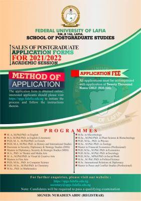 FULAFIA Postgraduate Admission form, 2021/2022