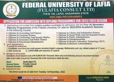 FULAFIA diploma admission form, 2023/2024