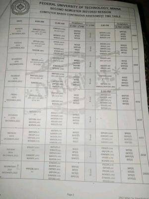 FUTminna releases second semester E-test timetable for 2021/2022 session