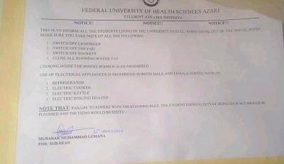 Federal University of Health Sciences, Azare notice to students