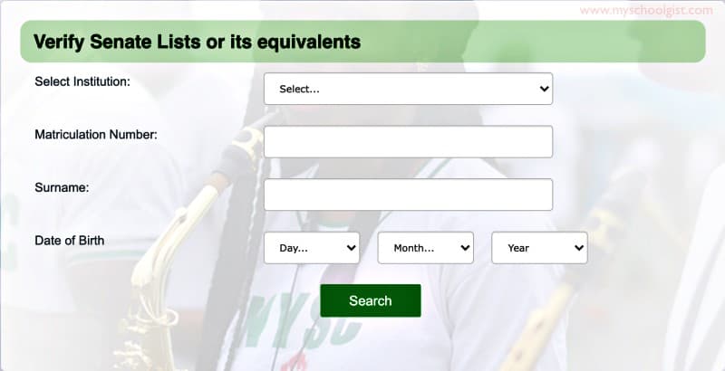 Go to NYSC Senate List verification portal