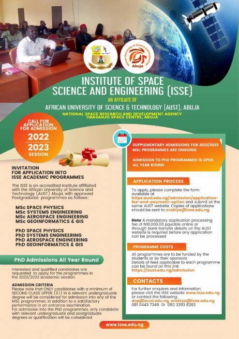 Institute of space science and engr. affiliate AUST admission form, 2022/2023