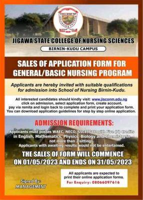 Jigawa State College of Nursing Science Birnin General/Basic Nursing form, 2023/2024