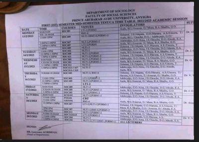 KSU 1st semester mid-semester test/continous assessment timetable, 2022/2023