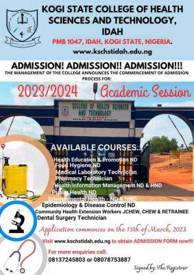 Kogi State College of Health Sciences & Tech, Idah Admission form, 2023/2024