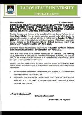 LASU extension of resumption date