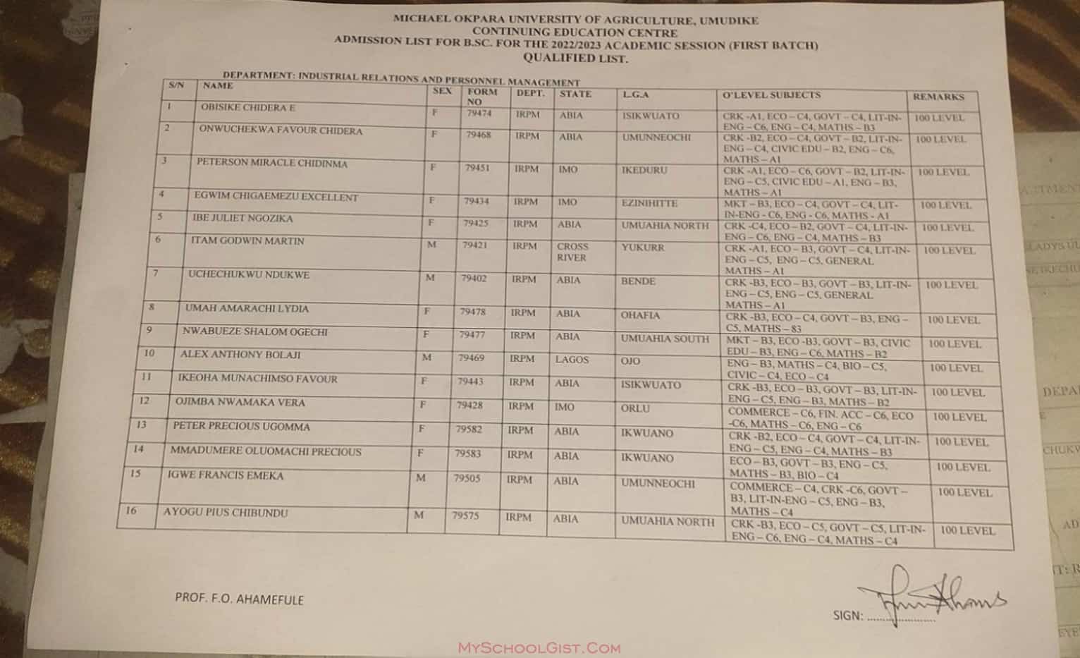 MOUAU Part-Time Admission List 2022-2023