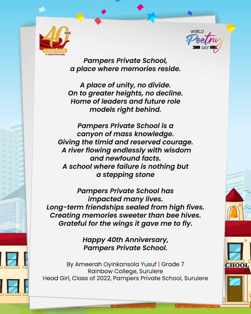 Pampers Private School Kicks Off 40th Anniversary Celebration with Original Poems