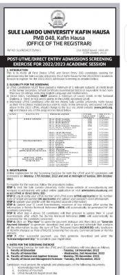 SLU Post-UTME/DE 2022: cut-off mark, eligibility and registration details