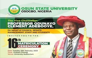 UNIOSUN announces 16th Matriculation Ceremony