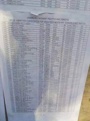 Umaru Ali Shinkafi Polytechnic 1st Batch Admission List for 2022/2023 Session