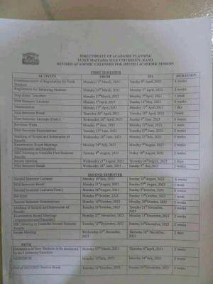 YSU revised academic calendar for 2022/2023 session