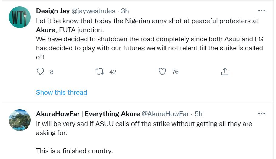 Soldiers accused of shooting at students protesting against ASUU strike in Akure to disperse them (videos)