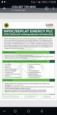 2022 Seplat JV National Scholarship Scheme for Nigerian Students