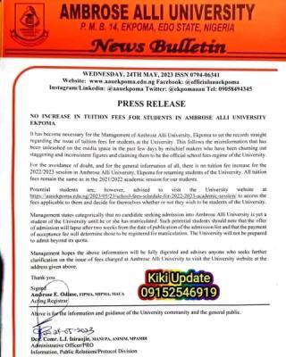 AAU disclaimer notice on tuition fee increase