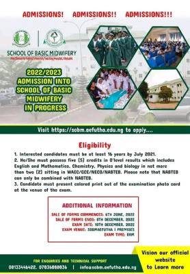 AEFUTHA School of Basic Midwifery admission form, 2022/2023
