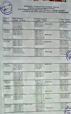 ATAP 1st/3rd semester examination timetable, 2020/2021