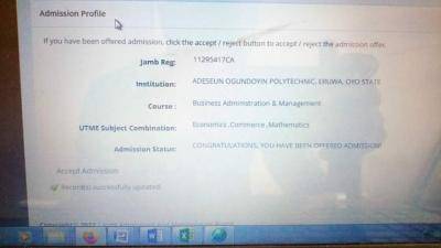 Adeseun Ogundoyin Polytechnic admission list, 2021/2022 now on JAMB CAPS