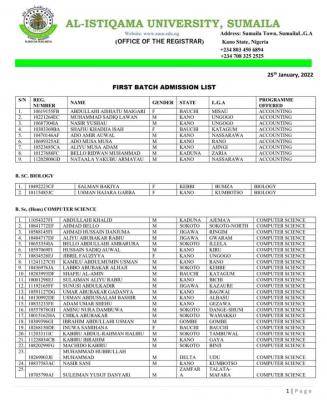 Al-Istiqama University, Sumaila releases admission list for 2021/2022 session