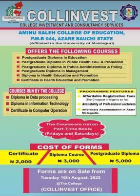 Aminu Saleh COE announces admission into postgraduate programmes