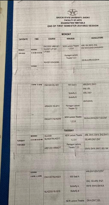 BASUG first semester Examination timetable, 2021/2022