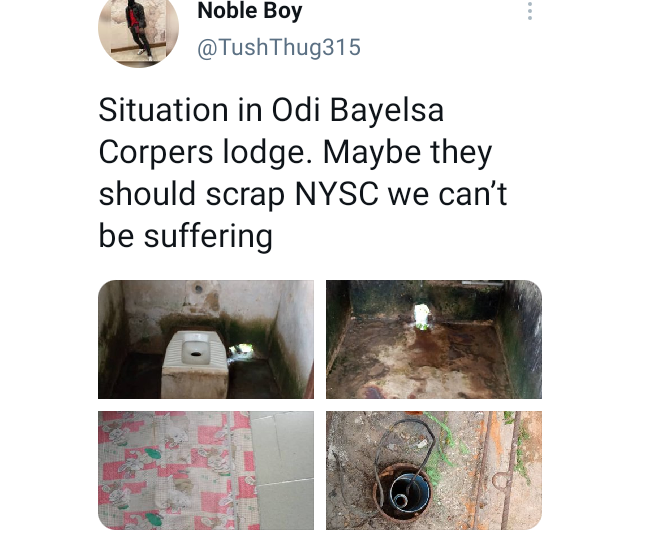 Bayelsa corps member shares shabby photos of their lodge