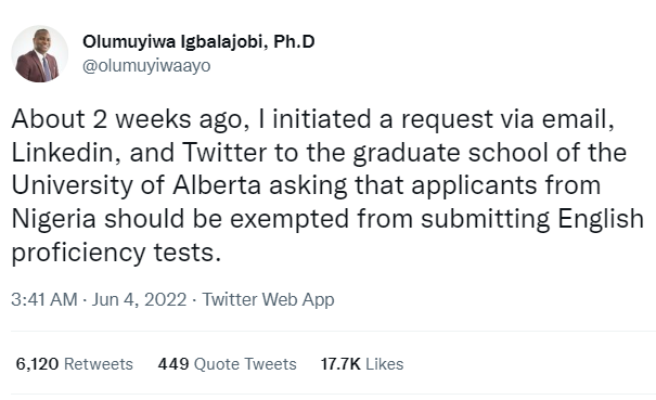 Canadian university exempts Nigerian students from writing English proficiency test