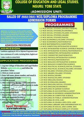 College of Education and Legal studies NCE/Diploma Admission, 2022/2023