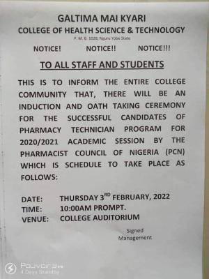 College of Health Science Nguru Induction and oath taking ceremony