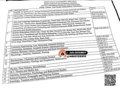 EKSU GST Lecture Timetable for Freshers