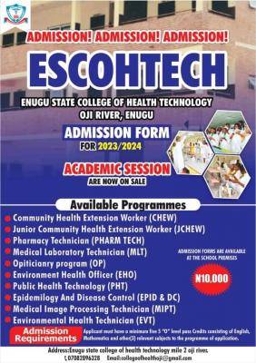 Enugu State College of Health Technology, Oji River 2022/2023 admission form