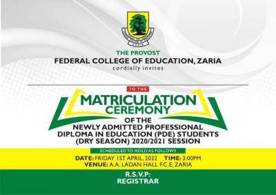 FCE Zaria PDE matriculation ceremony