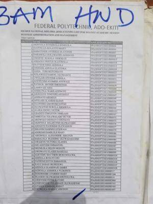 Fed Poly Ado-Ekiti 1st batch HND Evening admission list, 2021/22