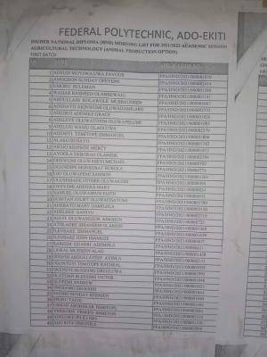 Fed Poly Ado-Ekiti 1st batch HND admission list, 2021/22