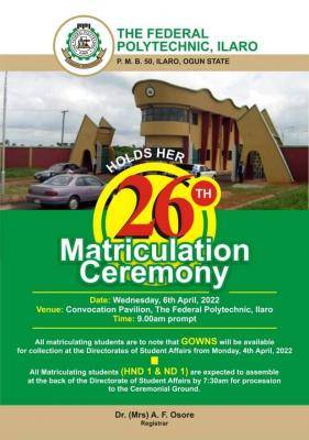 Fed Poly, Ilaro 26th matriculation ceremony