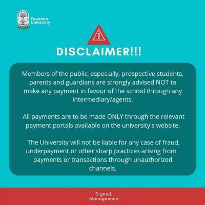 Fountain University discliamer notice