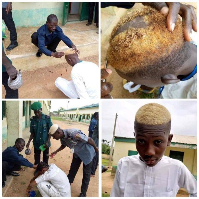 Hisbah officials pictured shaving off secondary school students' unIslamic hair