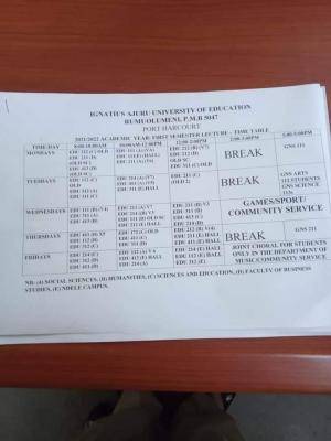 IAUE 1st semester lecture time-table for 2021/2022 session