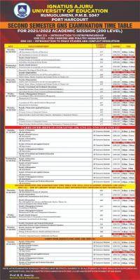 IAUE second semester GNS examination timetable, 2021/2022