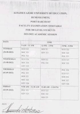 IAUE second semester exam timetable, 2021,2022