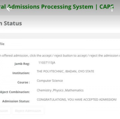 Ibadan Polytechnic admission list, 2021/2022 out on JAMB CAPS